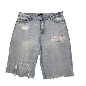 BlueNotes Denim Bermuda Shorts Distressed Raw Hem Skater Grunge Thrashed Sz 12
